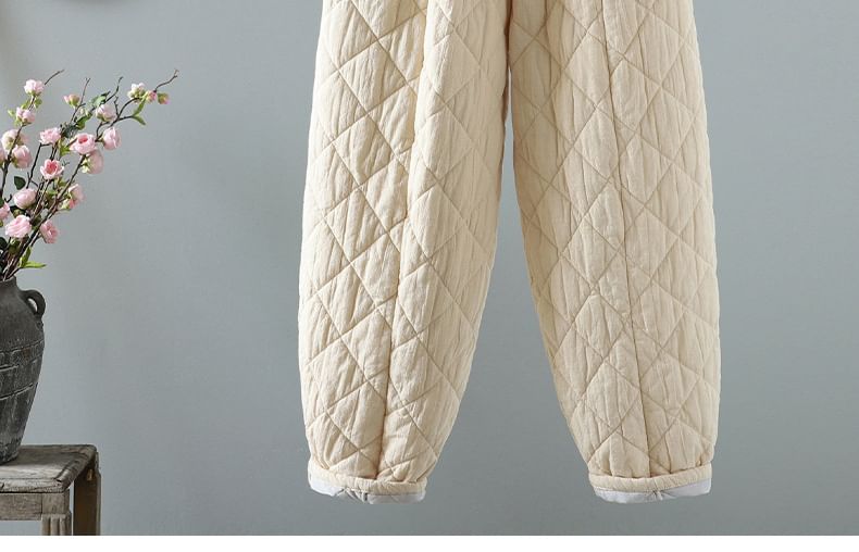 Fioridi - Effen gewatteerde baggy broek met trekkoordtaille