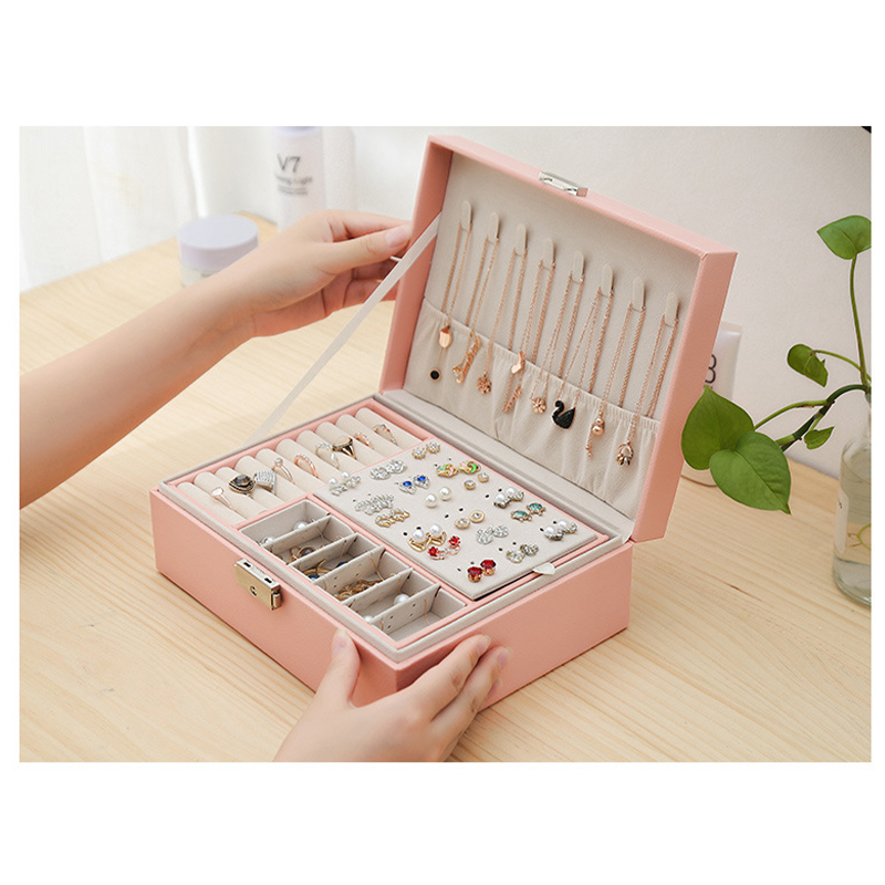 Leder Schmuckschatulle mit Schloss Aufbewahrungsbox Organizer für Ringe / Halskette / Ohrringe / Armbänder - Rosa