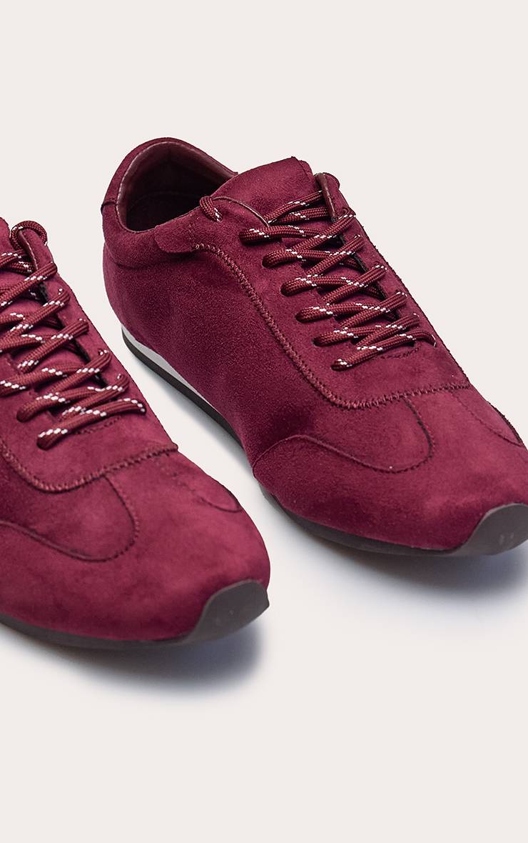 Rouge Bordeaux Baskets À Lacets Contrastés En Synthétique