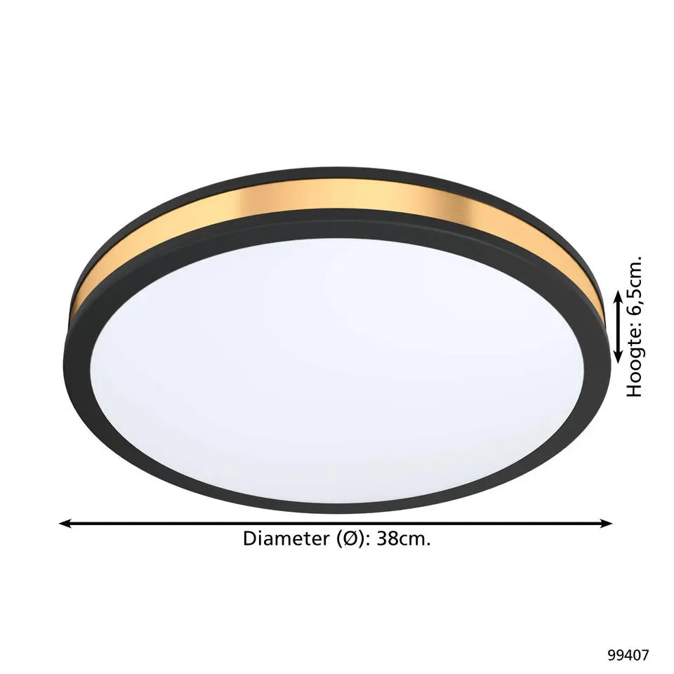 EGLO Pescaito Plafond- en Wandlamp - LED - Ø 38 cm - Zwart/Wit/Goud
