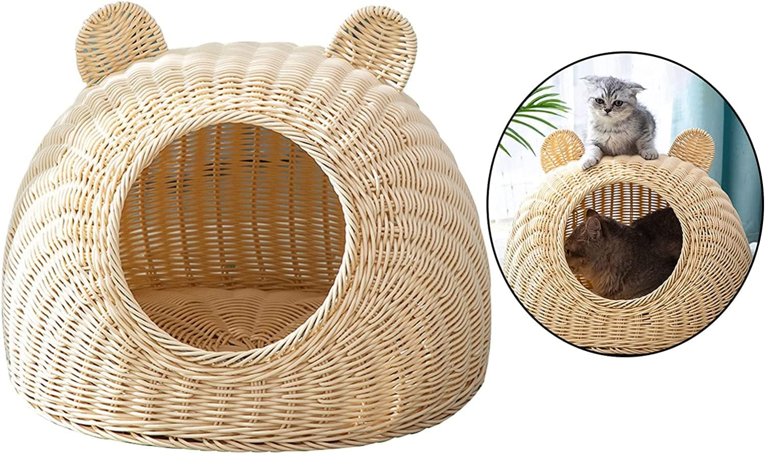 (32x45cm) Geflochtener Katzen Korb Haustier Höhle Hunde Nest - Braun