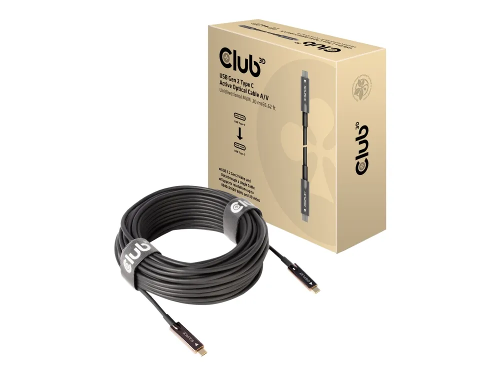 [OUTLET] - Club 3D - USB-kabel - 24 pin USB-C (han) til 24 pin USB-C (han) - USB 3.2 Gen 2 - 20 m - Active Optical Cable (AOC)
