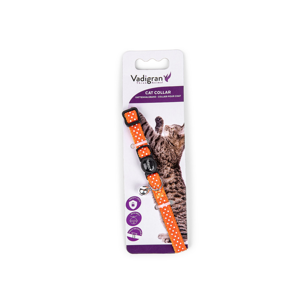 Collier chat pois orange 20-30cm x 10mm