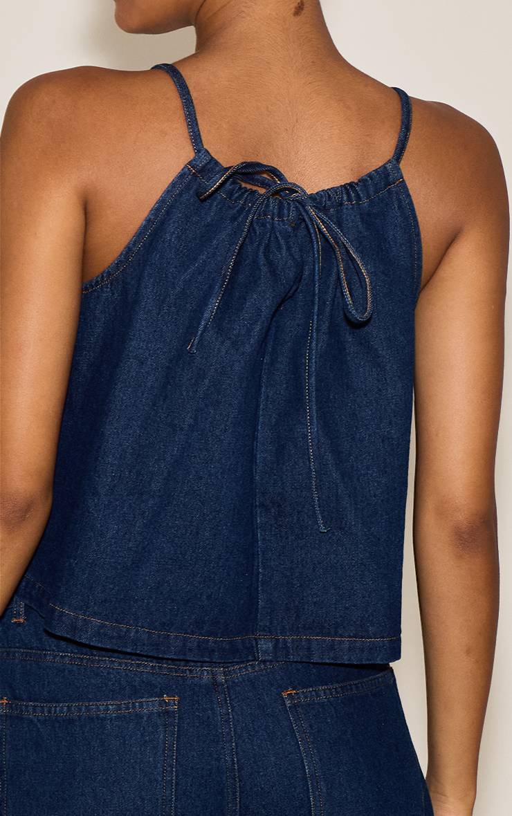 Bleu Indigo Haut En Denim Sans Manches Vaporeux