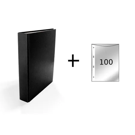 Livepac Office Ringbuch mit 4-Ring Mechanik, DIN A5, schwarz + 100 Prospekthüllen
