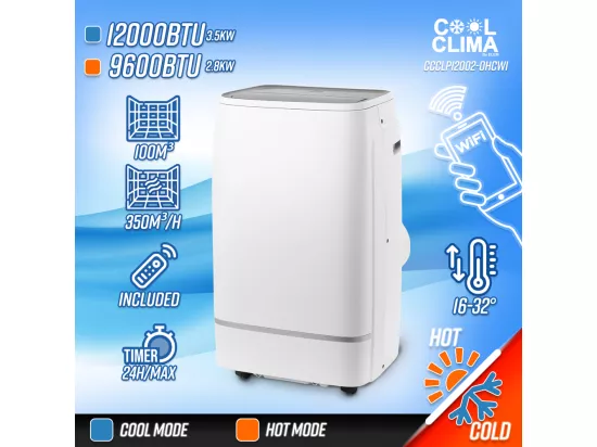 Climatiseur mobile réversible chaud/froid 12000BTU - 3.5KW avec télécommande et fonction Wifi