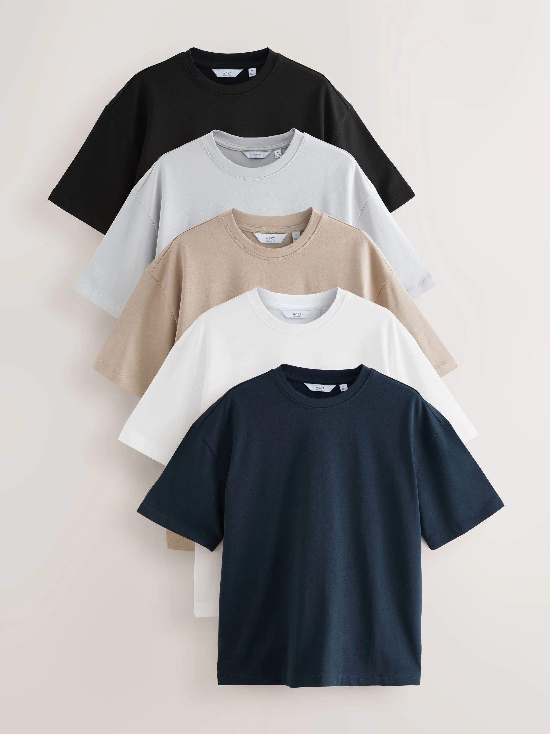 Zwart/wit/kiezelkleurig/marineblauw/grijs - Set van 5 ruimvallende dikke T-shirts