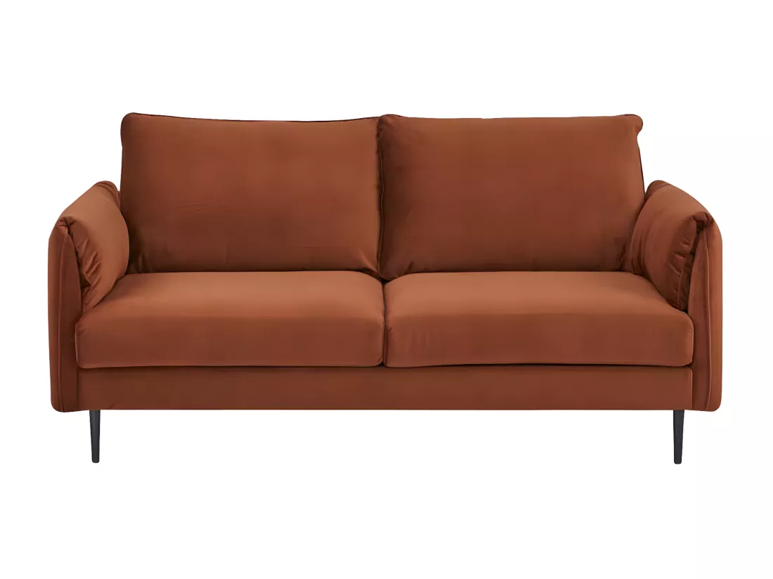 Canapé 3 places dimensions 180 x 90 x 86 cm en tissu velours couleur terracotta et pieds en métal - YORK