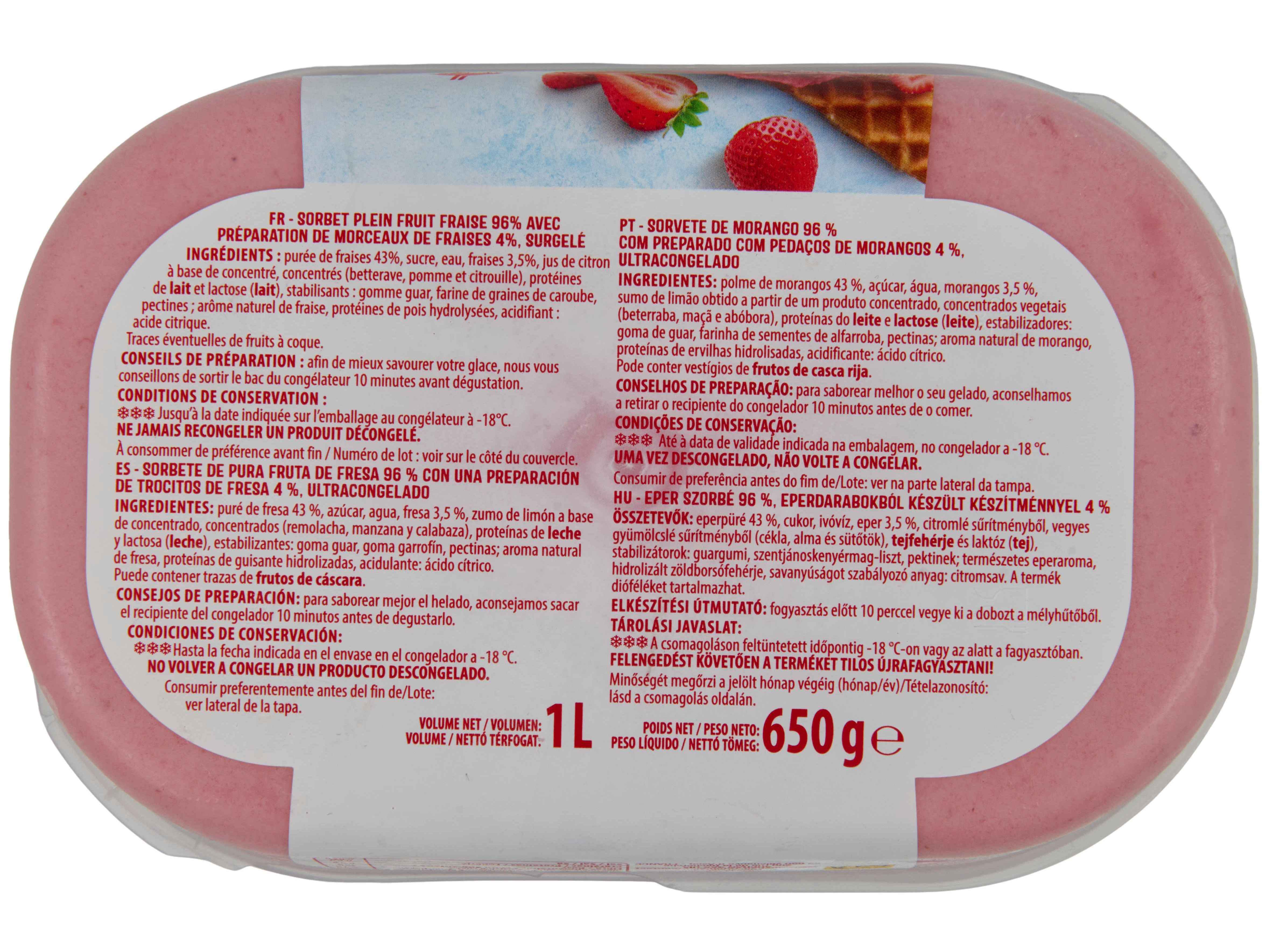SORBET AUCHAN MORANGO C/PEDAÇOS 1L