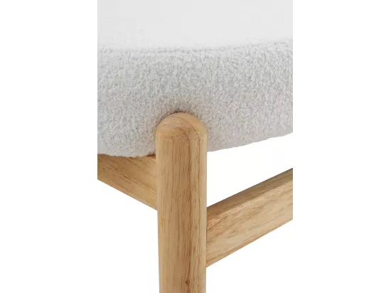 Banc tapissé en boucle blanche avec structure et pieds en pin