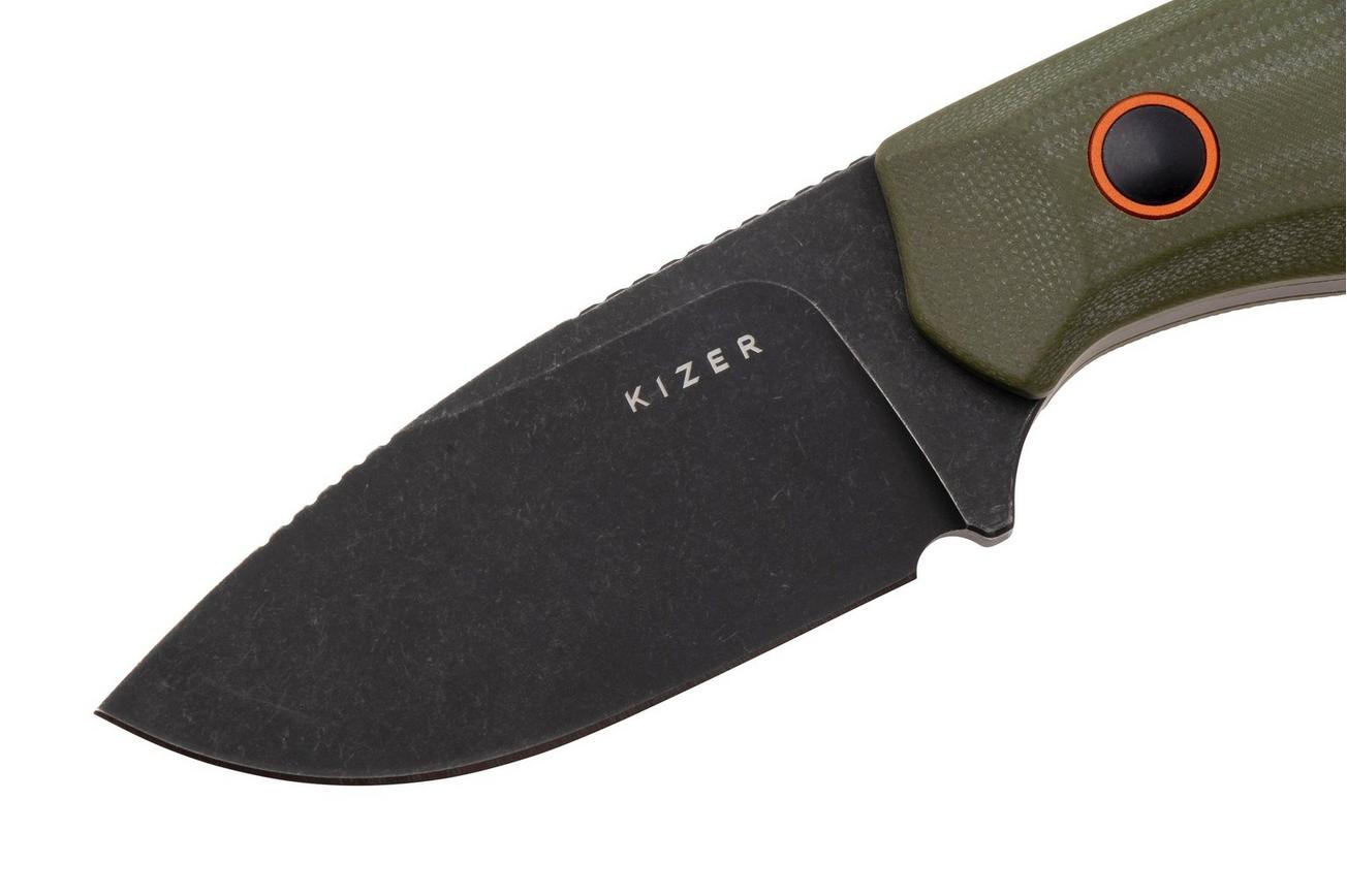 Kizer Beaver 1078A1 Blackwashed D2, Olive Green G10, vaststaand mes
