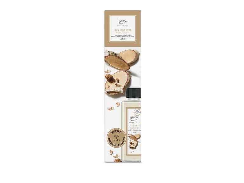 ipuro Duftstäbchen Refill Cedar Wood mit Stäbchen 200 ml Nachfüller für Duftstäbchen mit blumig-würzigem Duft