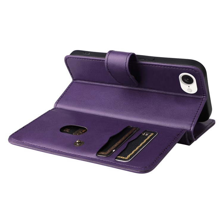iPhone 16e Leder Tasche Flip Cover Kartenfächer mit Druckknopfverschluss - Lila