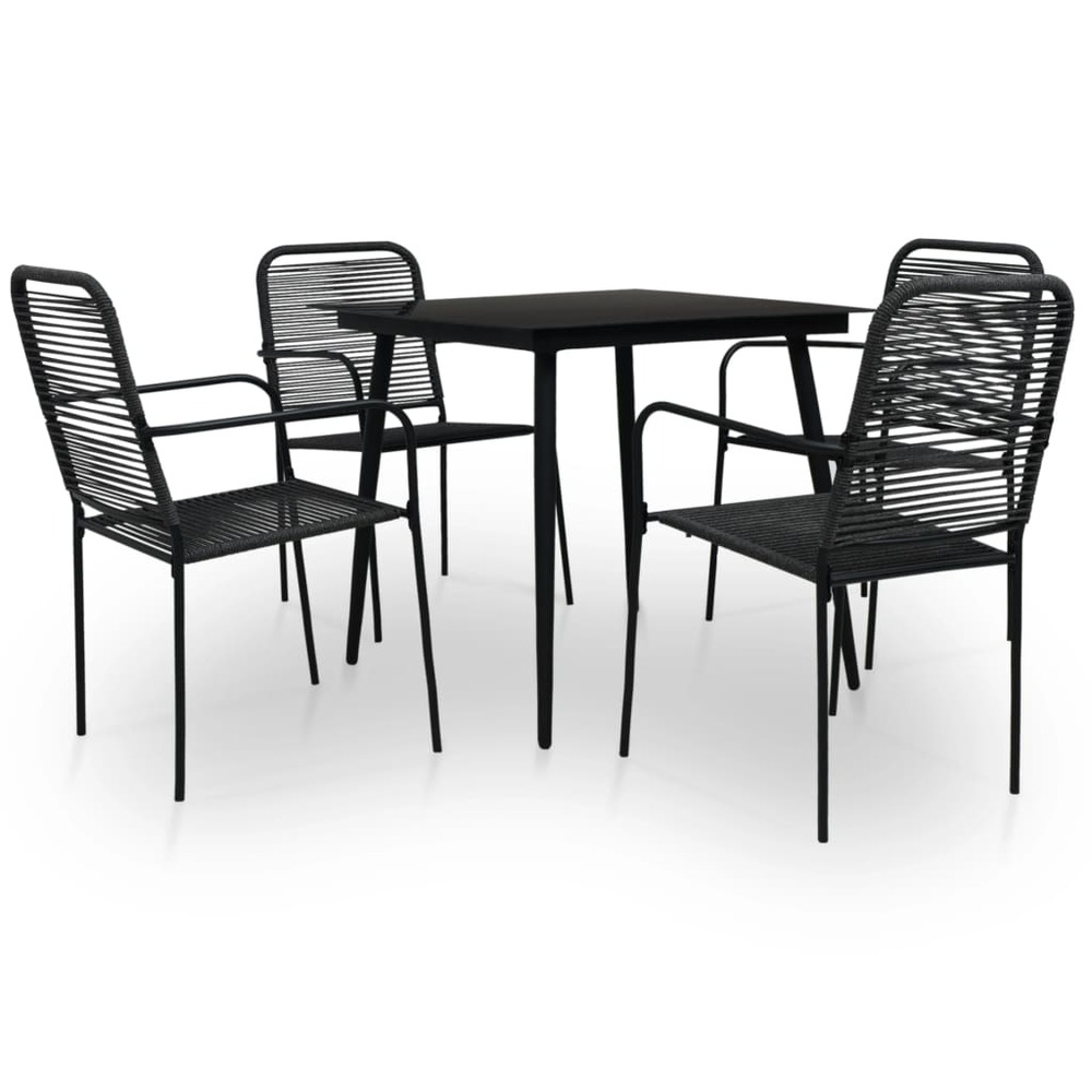 Mobilier à dîner d'extérieur 5 pièces corde en coton et acier noir