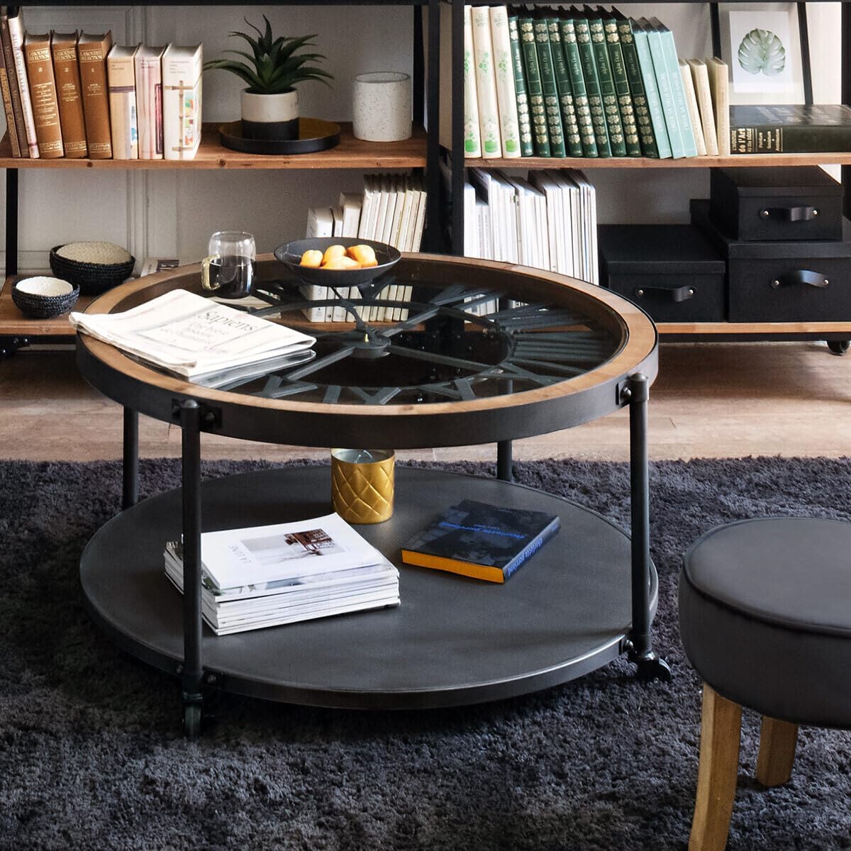Atmosphera - Couchtisch Chrono - Metall und Holz D 90 cm - Schwarz