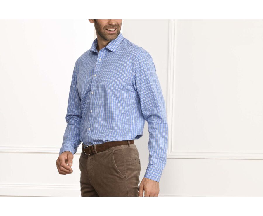 Chemise bleue à carreaux - Col français - GONZAGUE