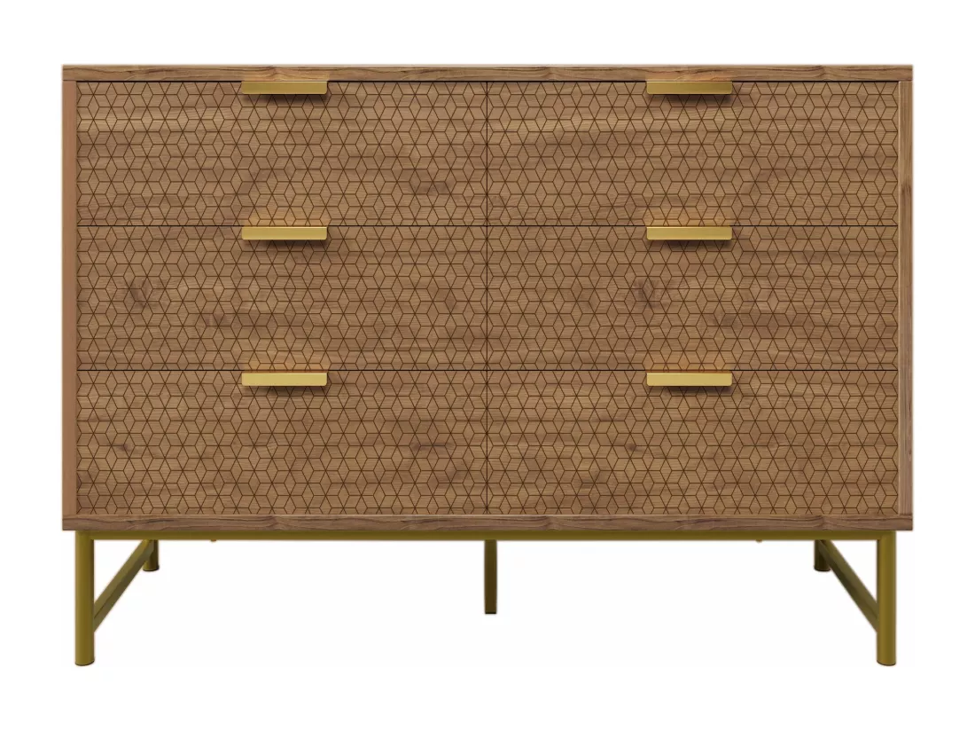 Commode à 6 tiroirs en noyer avec poignées en métal,d120cm×h75cm