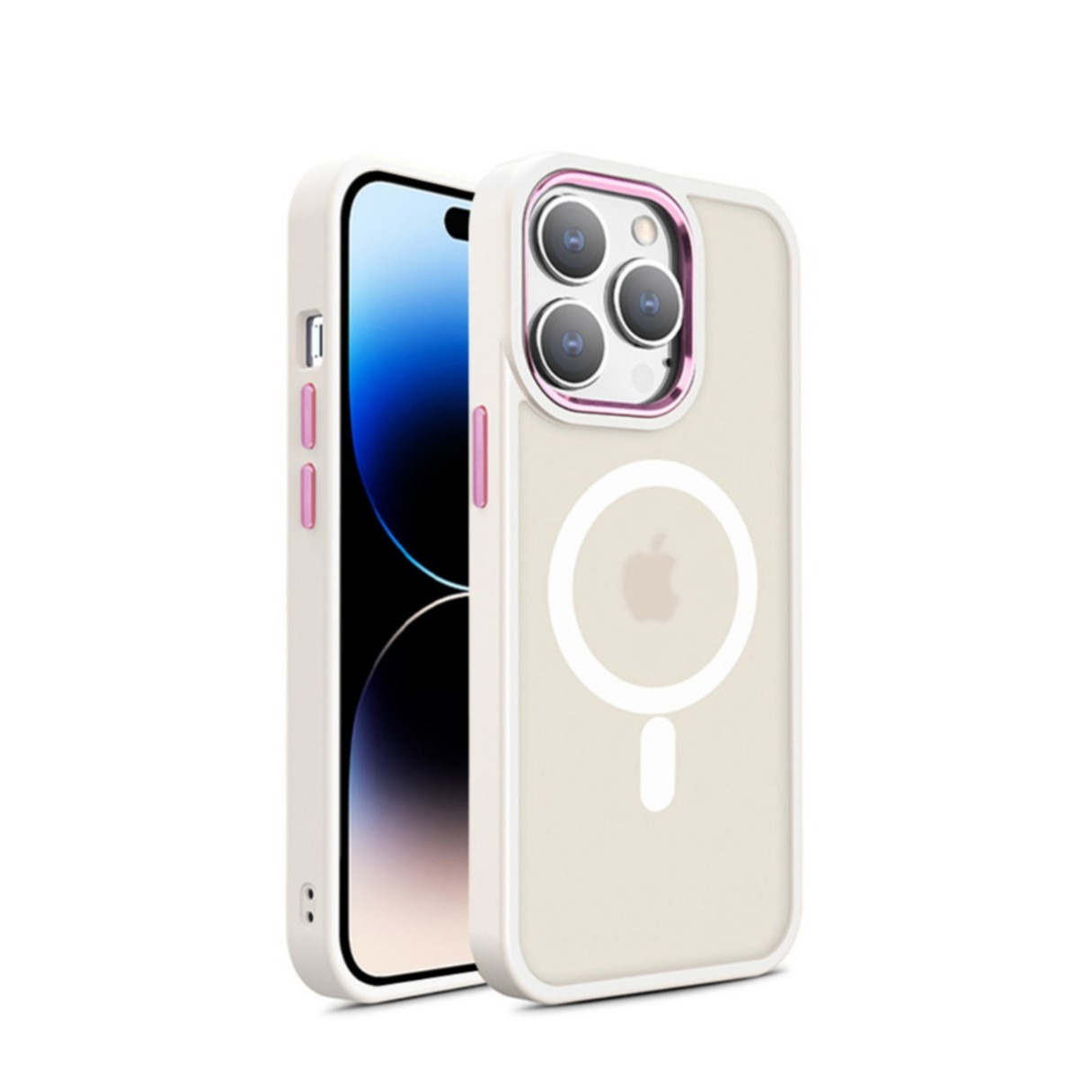 iPhone 15 Pro MagSafe Hybrid Hardcase Hülle mit TPU Bumper - Beige / Rosa / Transparent