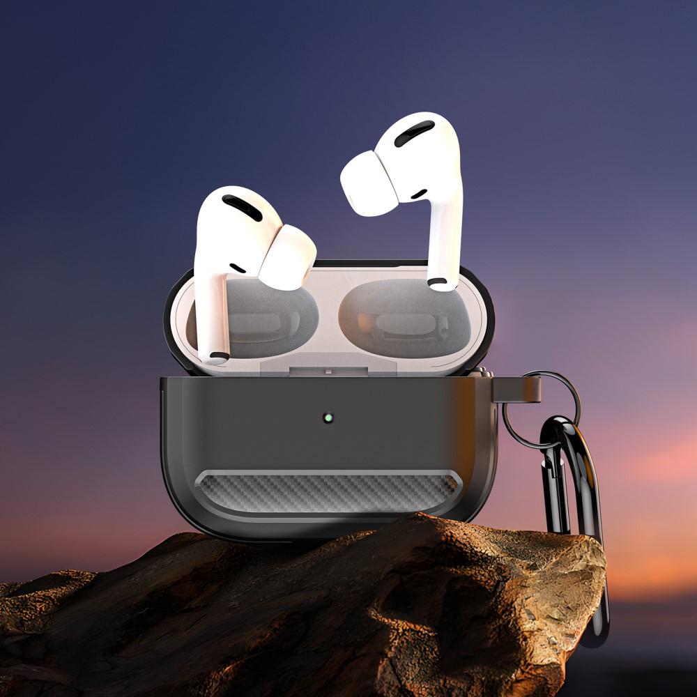 AirPods Pro 2 / AirPods Pro Gummi Schutzhülle Abdeckung mit Karabinerhaken Carbon Look - Dunkelblau