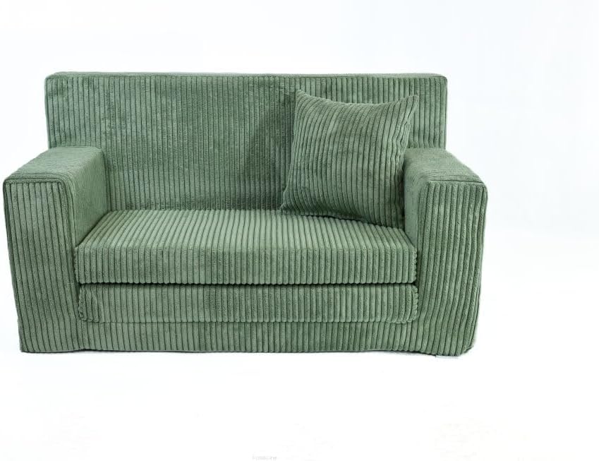 FORTISLINE - Kindersofa ausklappbar 83x47x43cm Oeko-TEX - Spielesofa für Kinder 2in1 - Kindercouch Aufklappen Bettfunktion - Schlafcouch aus Schaumstoff - Kuschel-Cord - Viele Muster (Hellgrün)