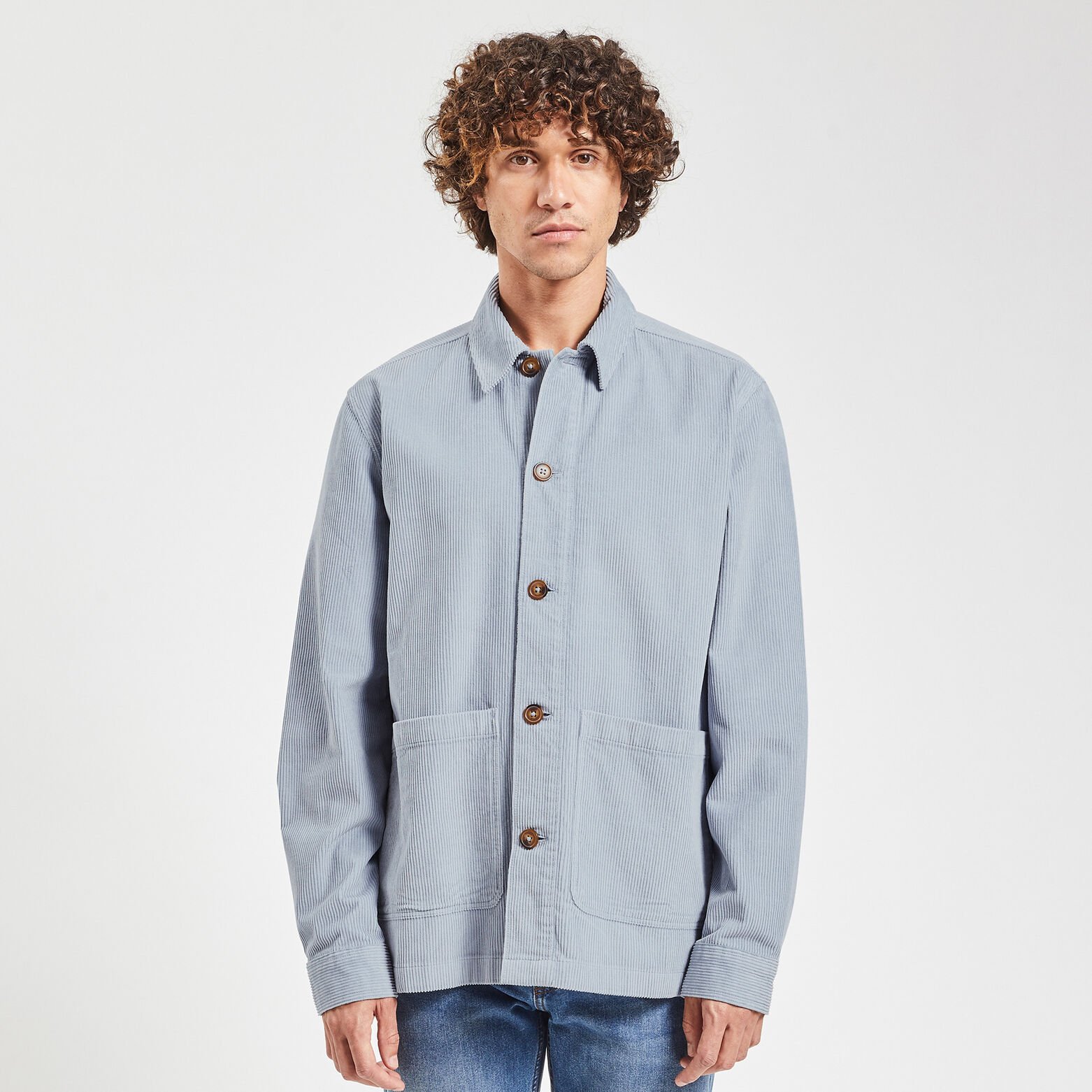 Surchemise unie coton recyclé velours Bleu clair