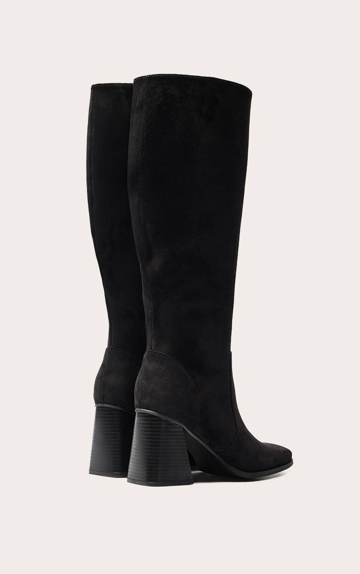 Noir Délavé Bottes Hautes Au Genou À Talon Bloc Évasé Et Bout Carré En Synthétiquecuir