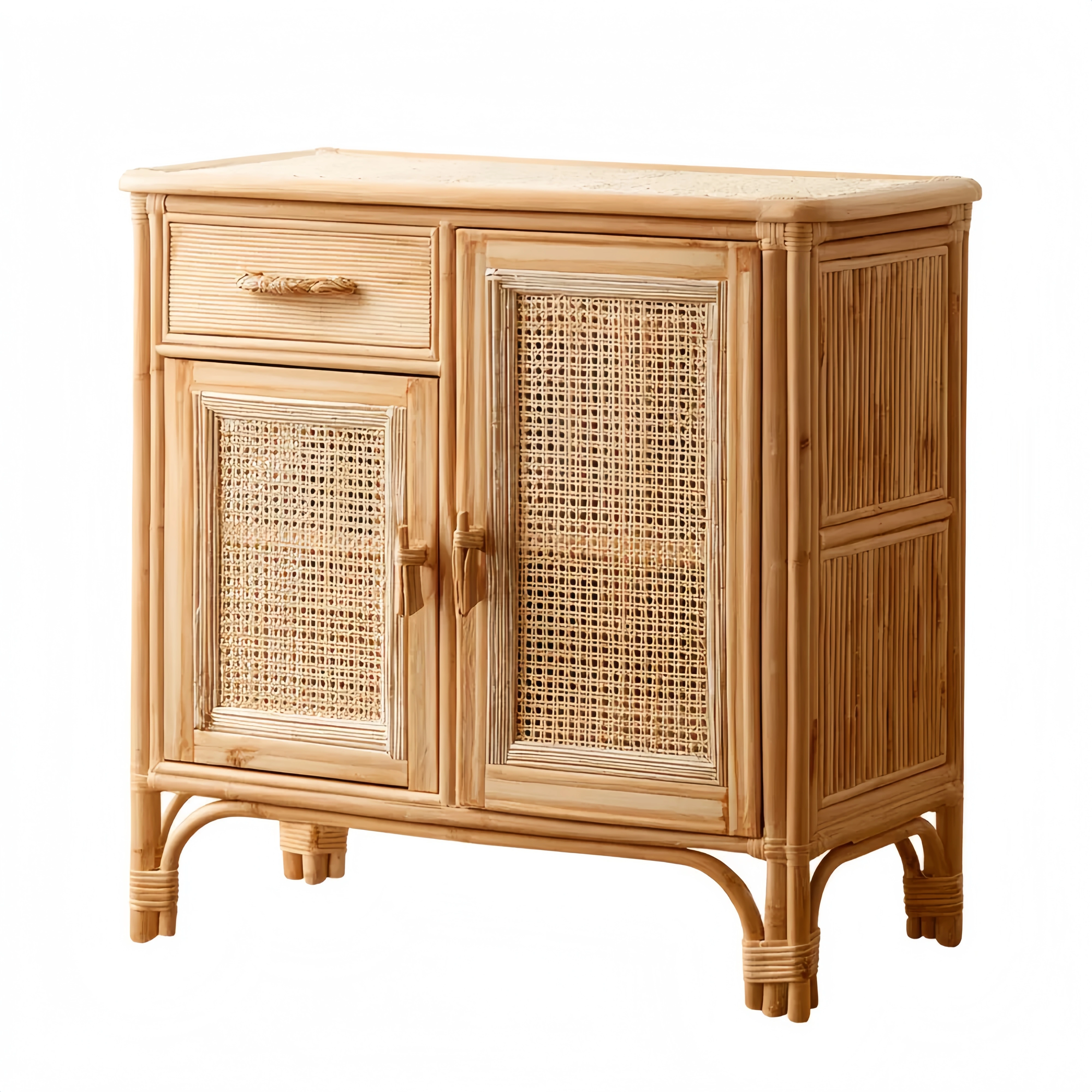 Rattanschrank 90x40x75 cm – Naturfarbe – Boho-Stil