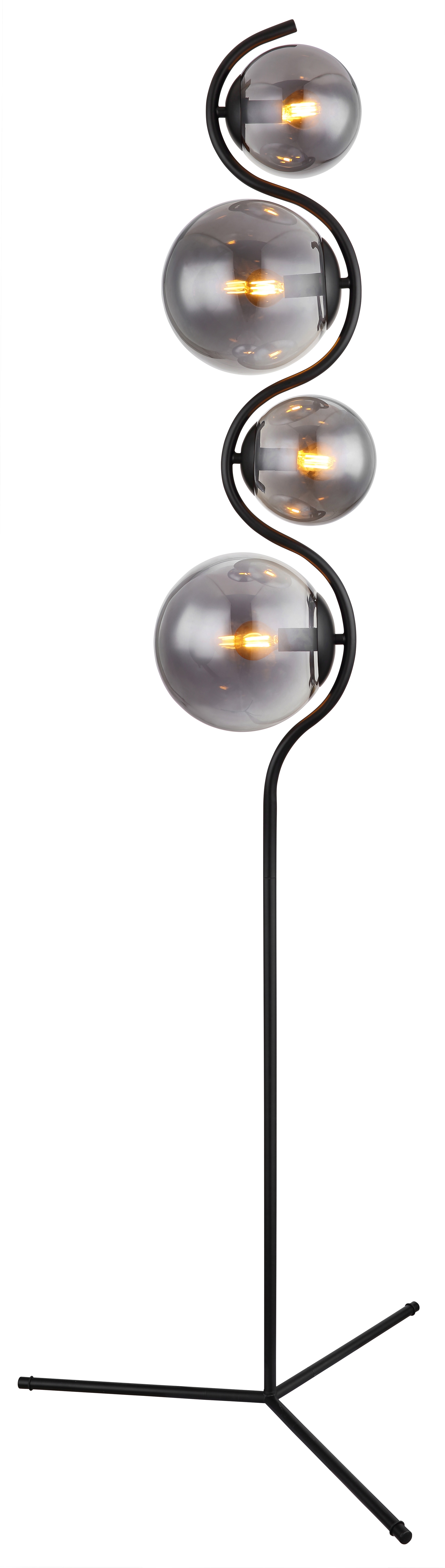 GLOBO Retrofit Stehlampe PORRY 4-flg schwarz /rauchfarbig