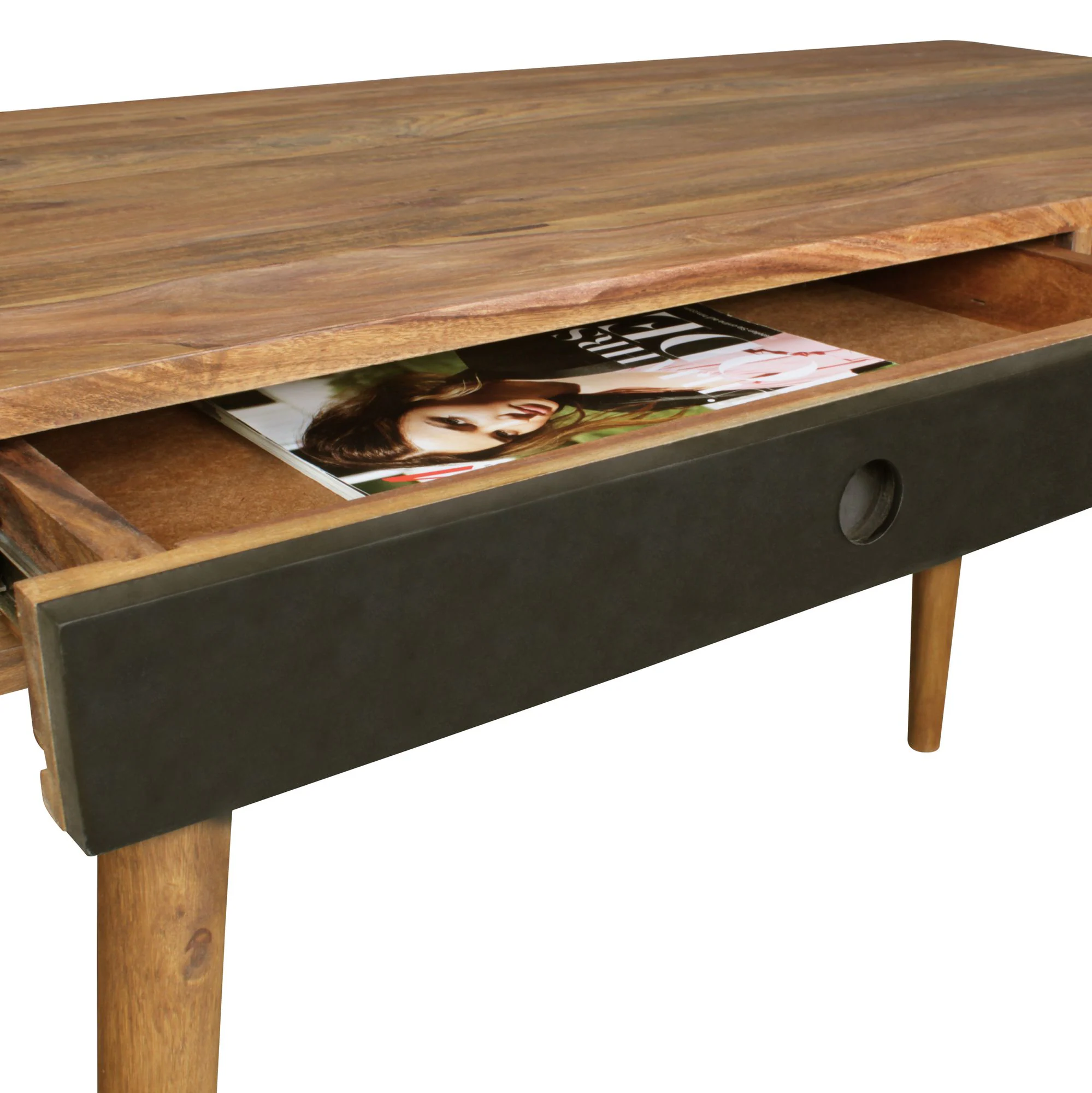 KADIMA DESIGN SAVIO Massivholz Schreibtisch: Retro Stil, viel Stauraum, 50 kg Belastbarkeit