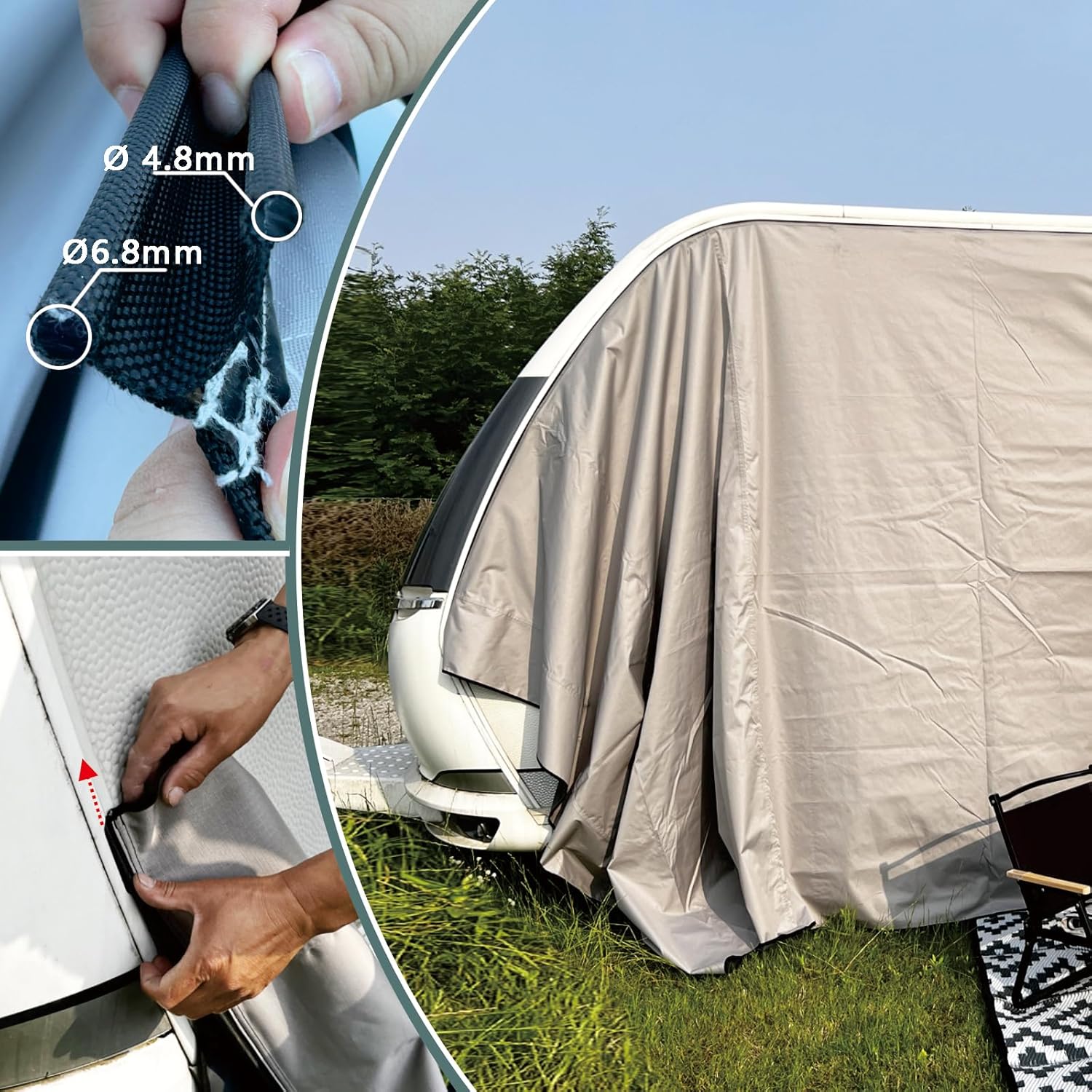 Sonnensegel Wohnwagen mit keder 2 Keder mit Ø 4.8& 6.8mm,sonnensegel keder Geeignet Wohnwagen,Wasserdicht und UV-beständig Wohnwagen sonnensege 3.5M