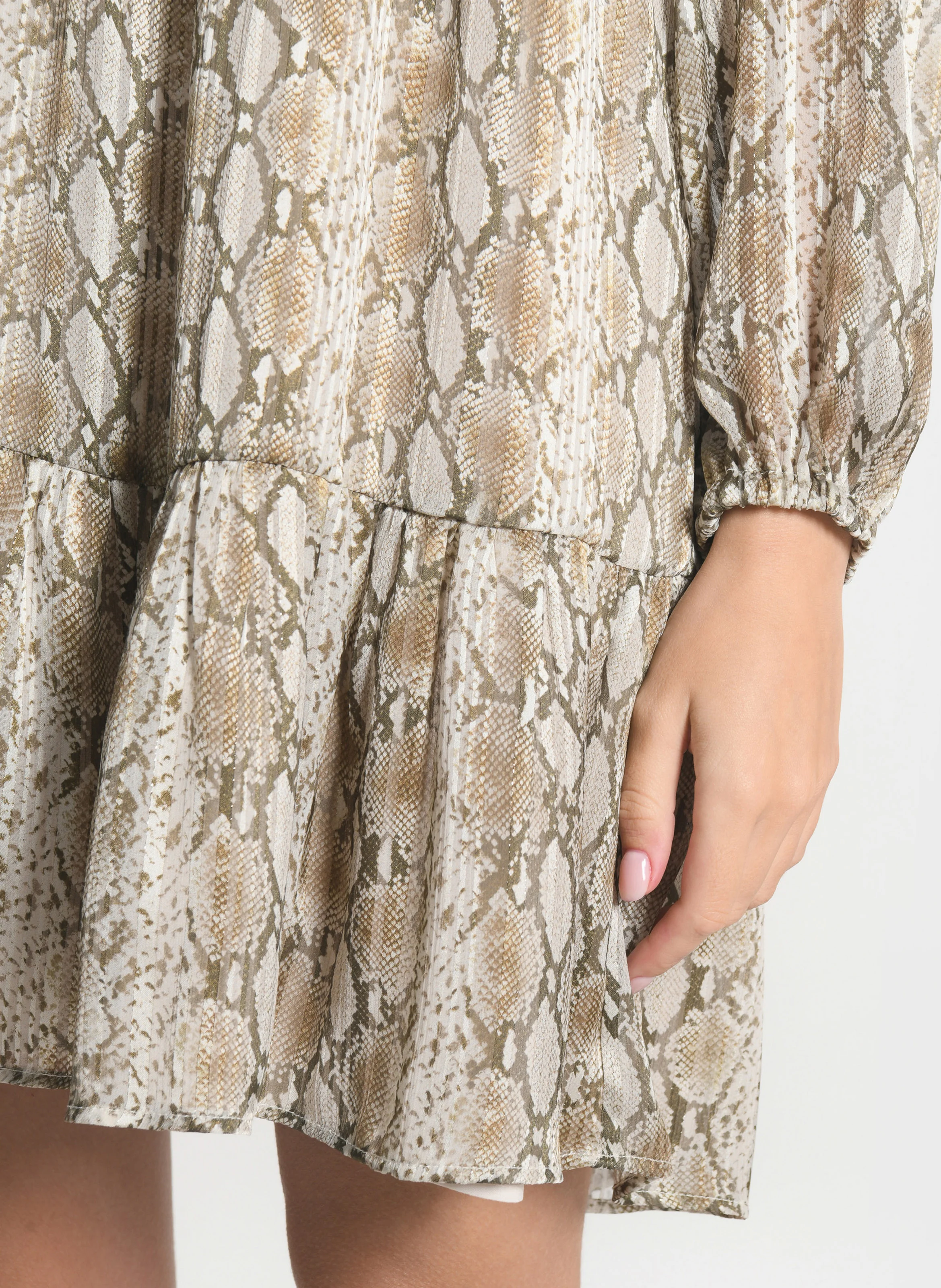 HENNA - Robe courte col V imprimée | Beige