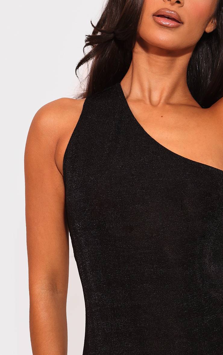 Noir Robe Moulante Petite Taille À Une Épaule Et Découpes En Acétate Slinky