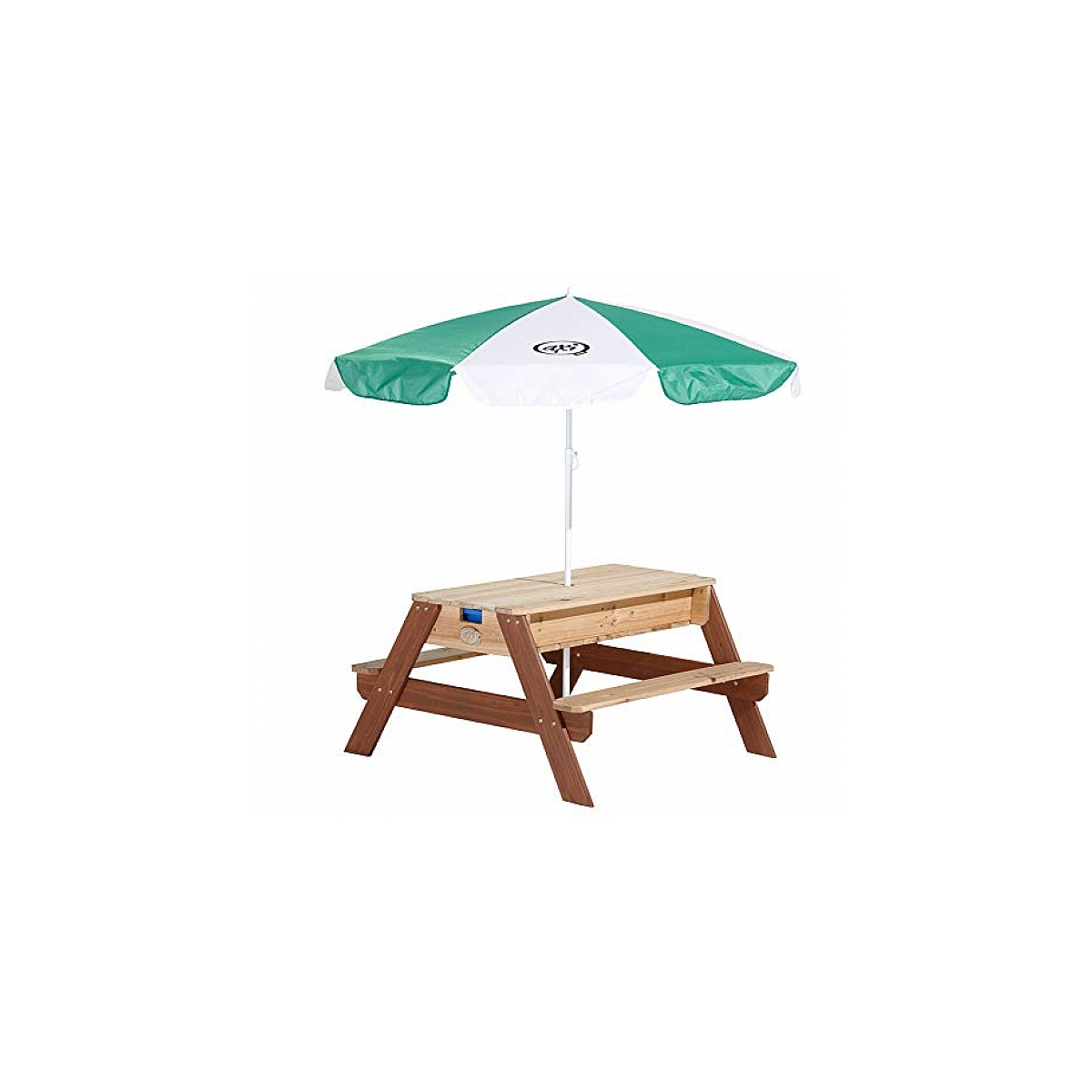 Axi table sable et eau nick brun avec parasol vert blanc 90x80x56cm