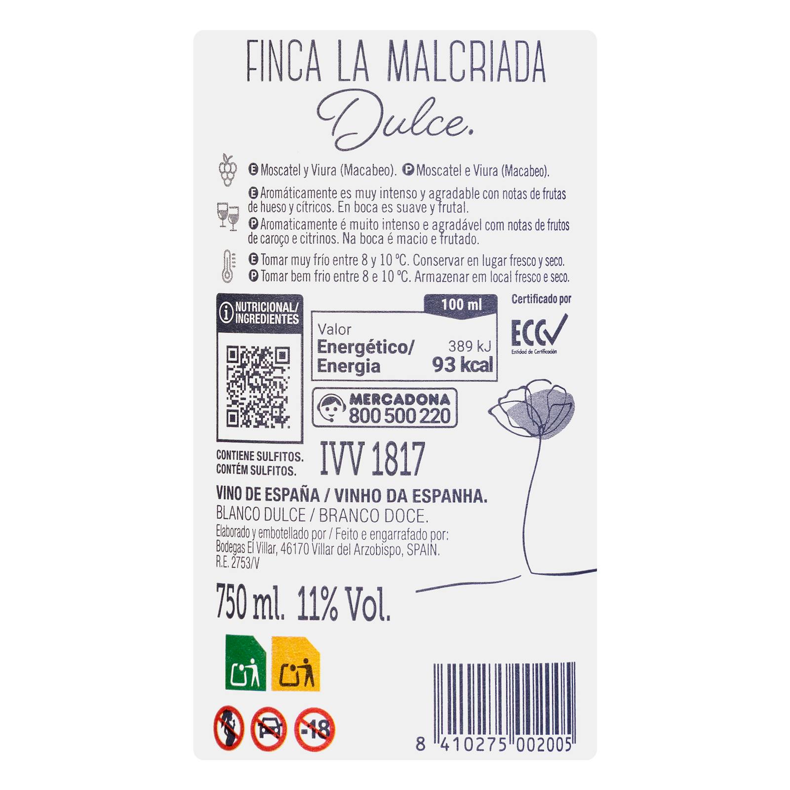 Vin blanc doux de la Communauté Valencienne de Finca La Malcriada