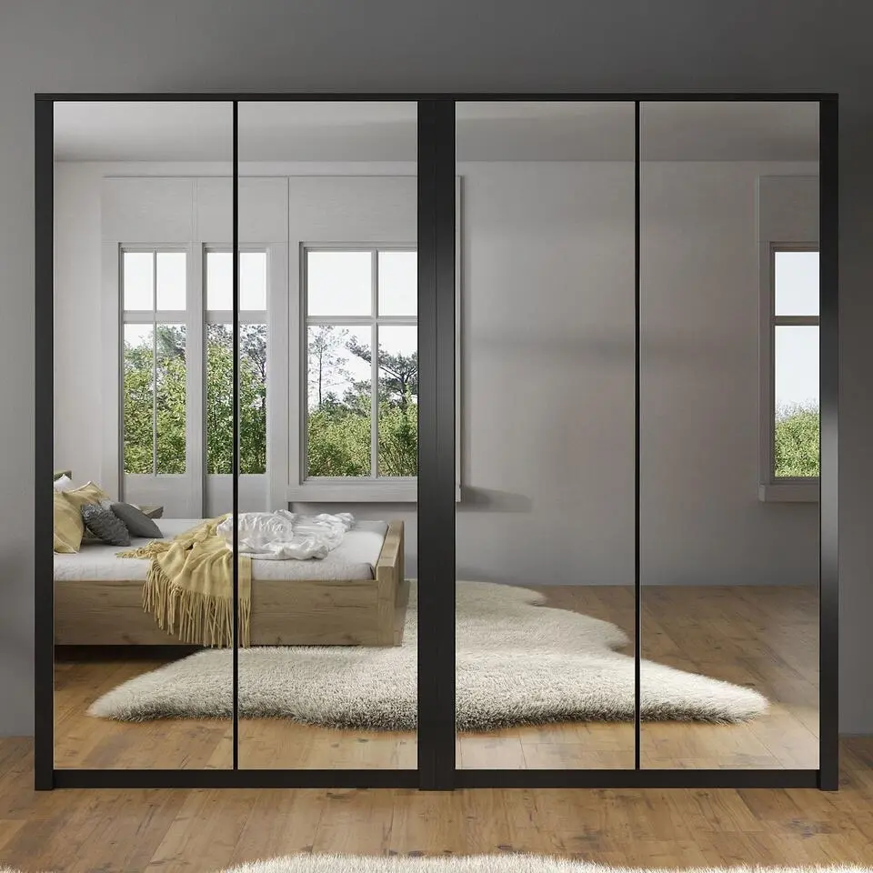 Meubella - Kledingkast Malibu - Mat zwart - 226 cm - Met spiegel