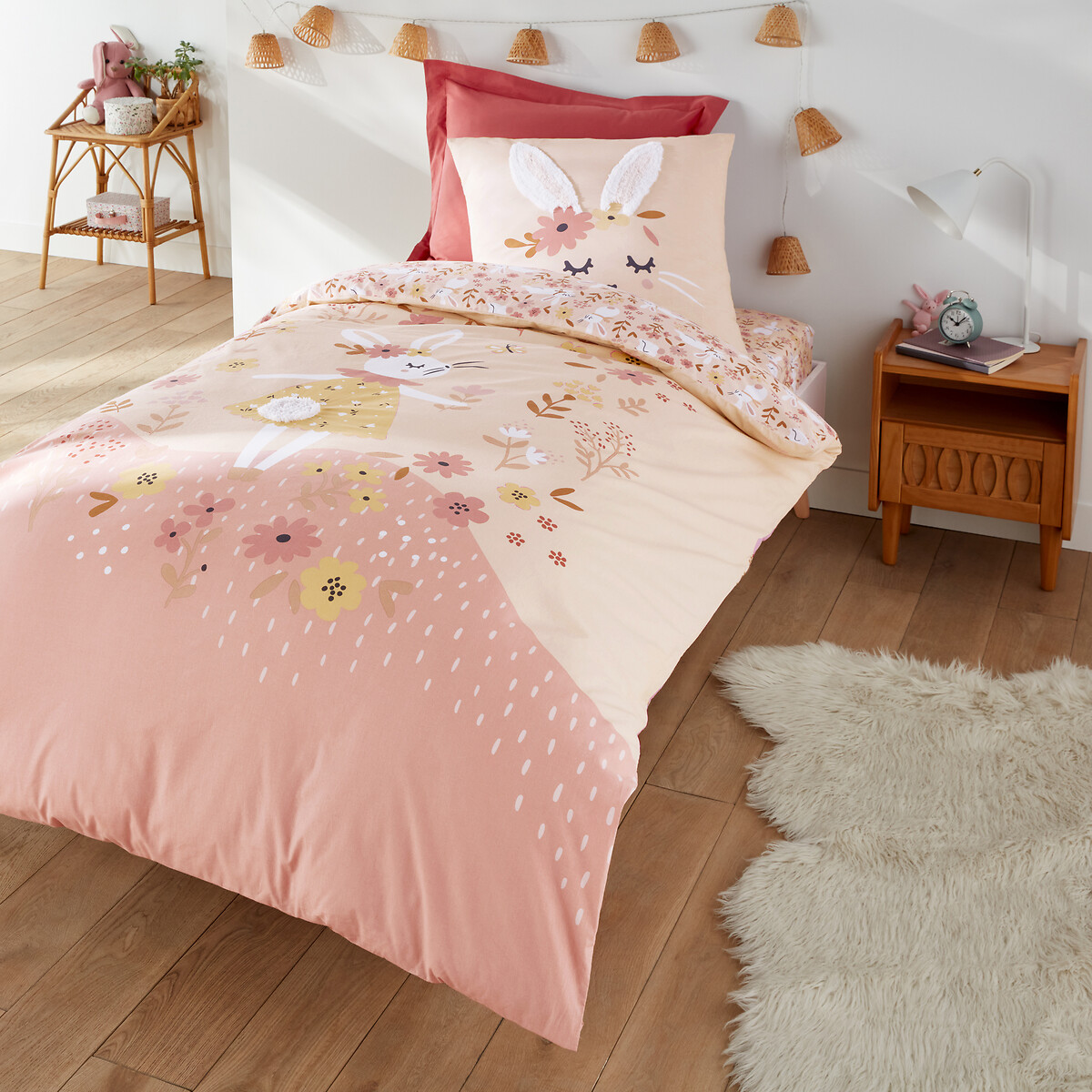 LA REDOUTE INTERIEURS<br>Capa de edredão em algodão orgânico, Lapin fleuri