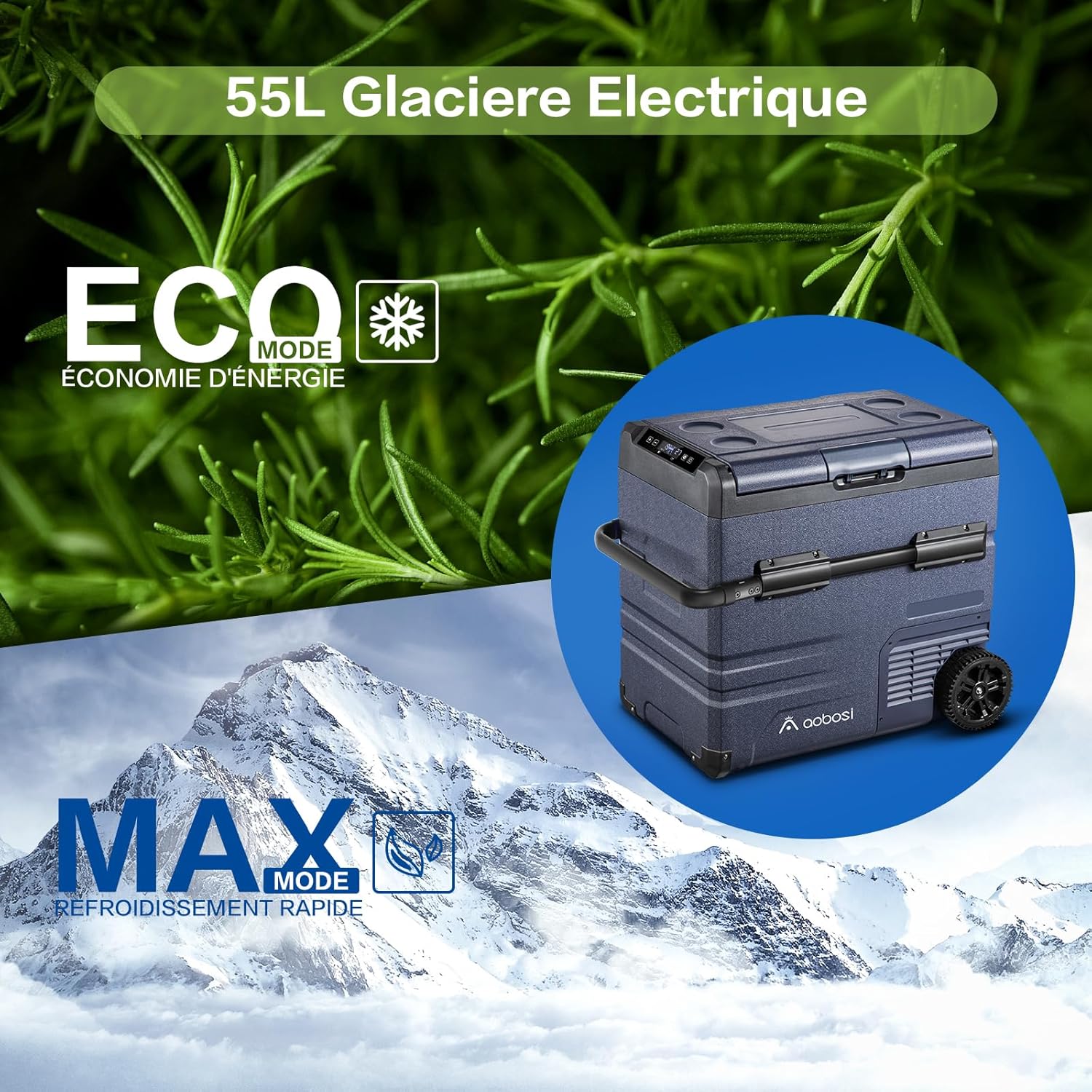 AAOBOSI 115L Glaciere Electrique Double Zone,Glaciere a Compression WiFi APP,12 V/24 V et 100-240 V Frigo Camping, -20 ℃ à 20 ℃, pour Voiture, Camion, Bateau, Camping, Car, Caravanes, Voyageant,Maison