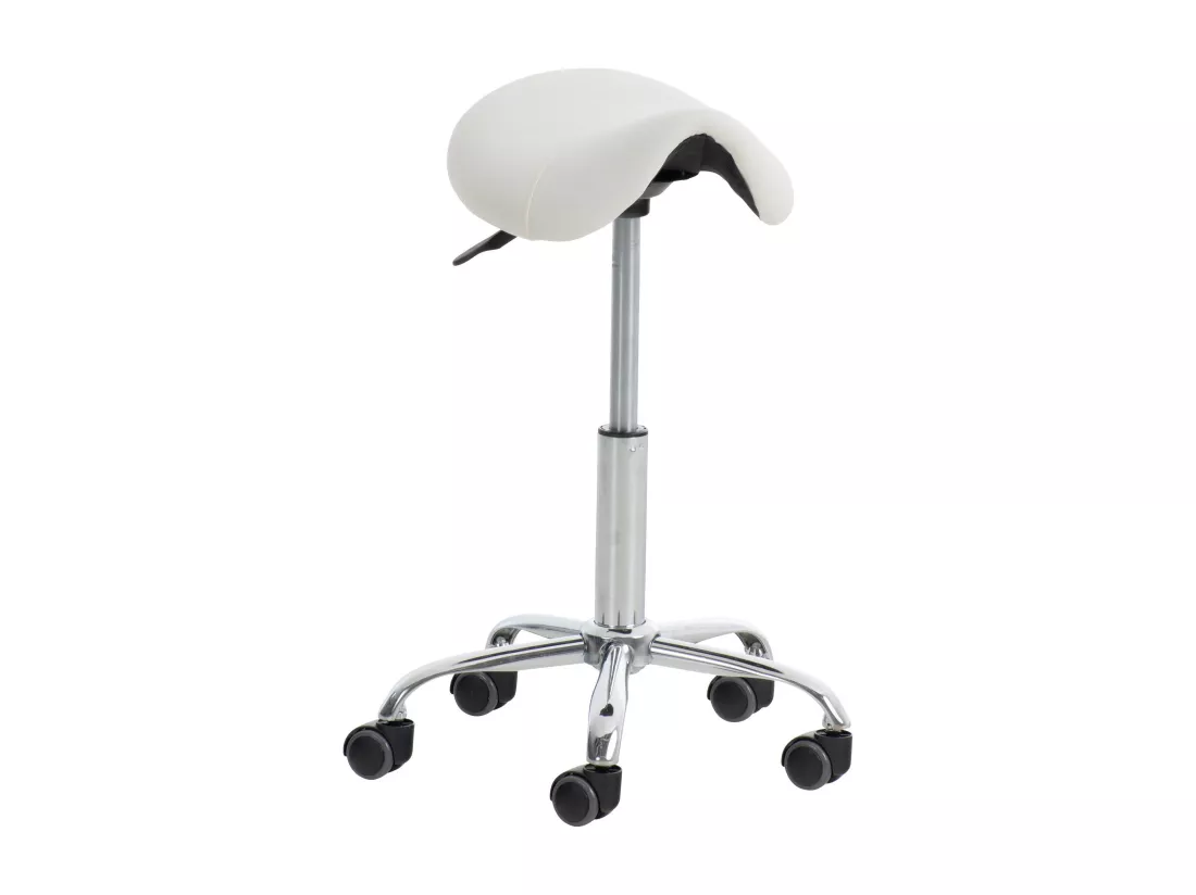 Tabouret de bureau - Similicuir & Métal chromé - Blanc - Reno