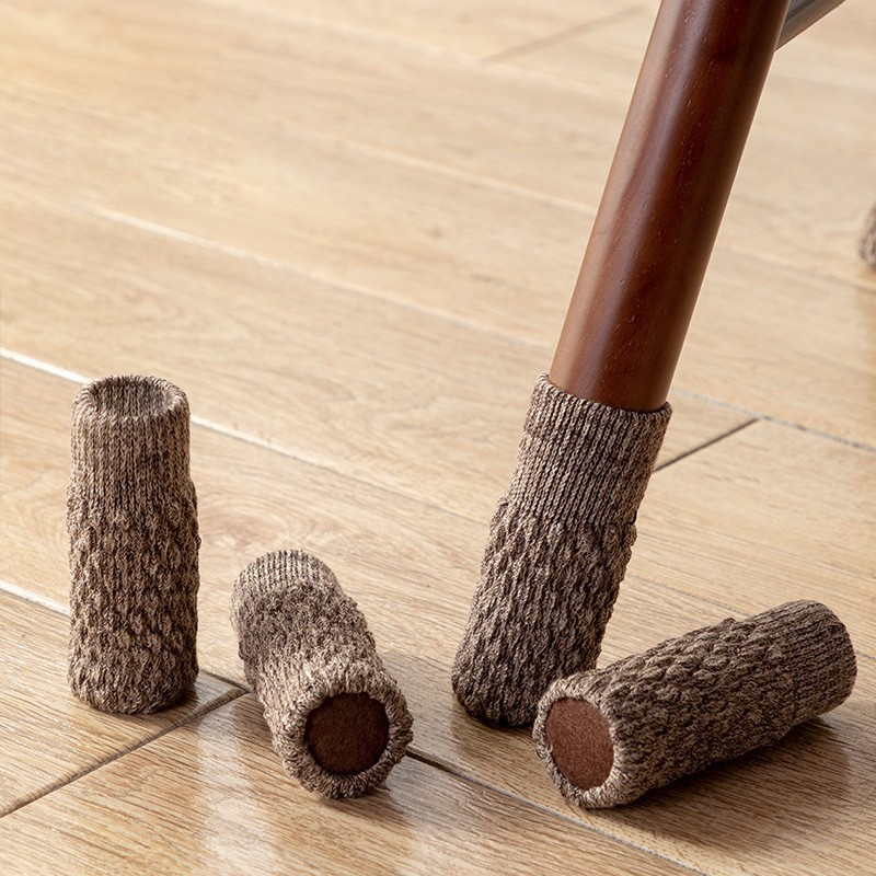 (4er Set) Wolle Stuhlbein Stulpen Schutz Tisch / Stuhl / Boden Schoner - Dunkelbraun