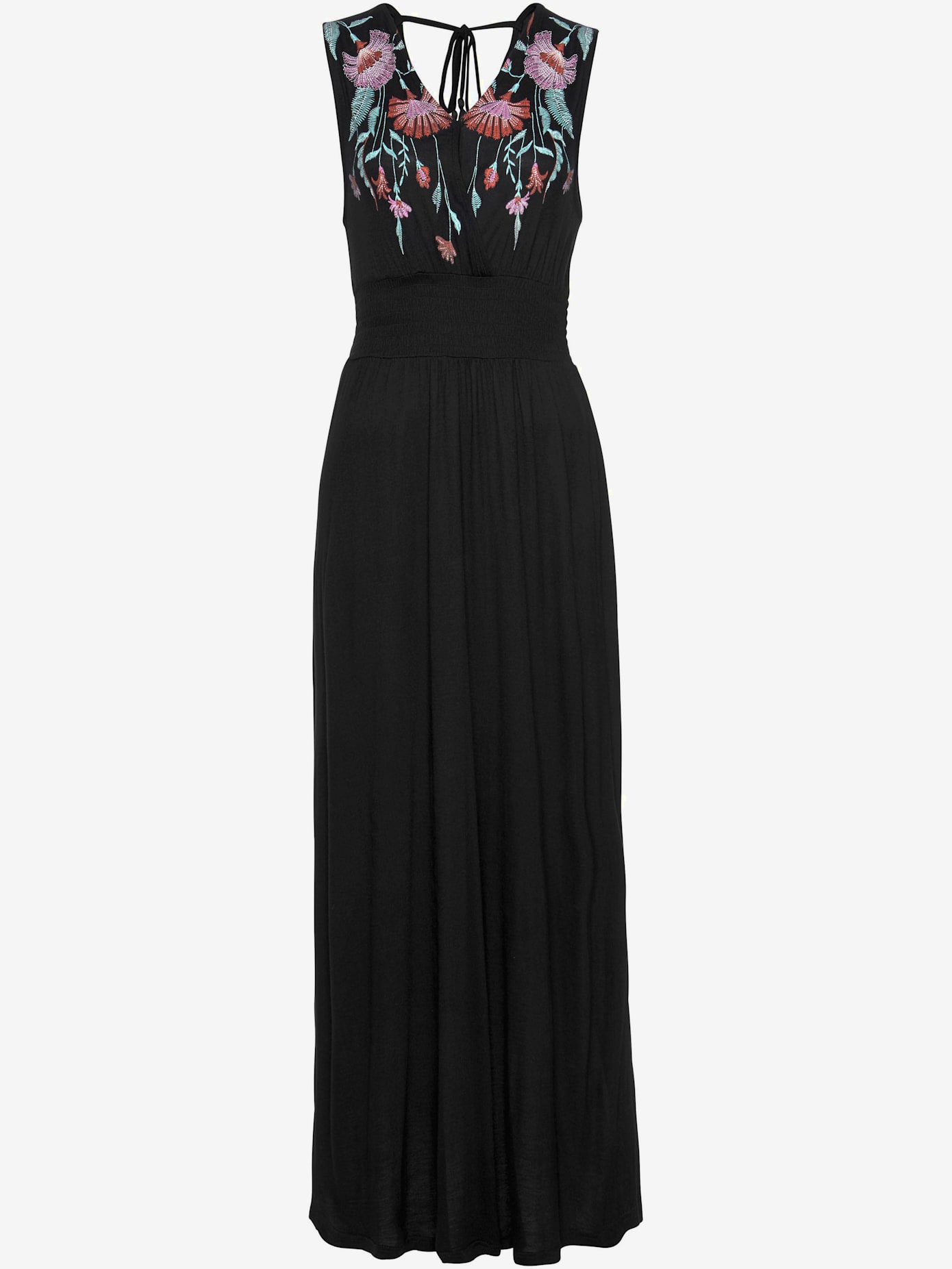 Robe longue imprimé imitation broderie sur le haut