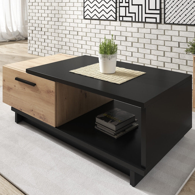Incala - Salontafel 2 lades - Eiken/zwart - 120x60x40 cm
