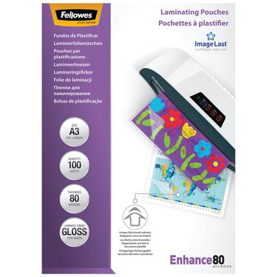 Fellowes - 100 pochettes de plastification A3 (303 x 426 mm) - 80 microns - brillantes