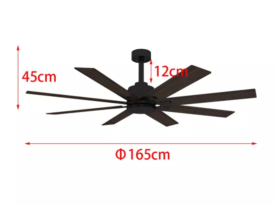 Ventilateur de plafond télécommandable température réglable avec prise et interrupteur 152x75x45cm Marron