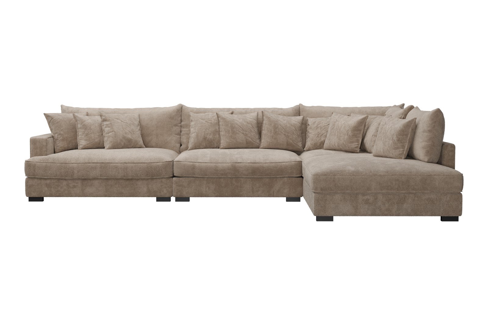 Rossi 4-seter med åpen ende høyre Tekstil Genesis 4 Beige, arm A med sorte ben. Std. Komfort.