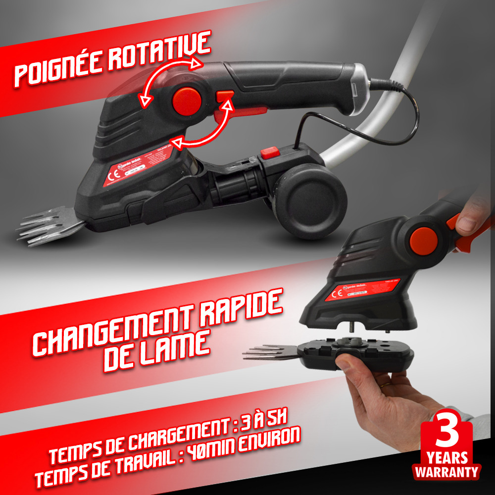 Cisaille - taille haies 3.6v lithium + manche - batterie et chargeur fournis - e