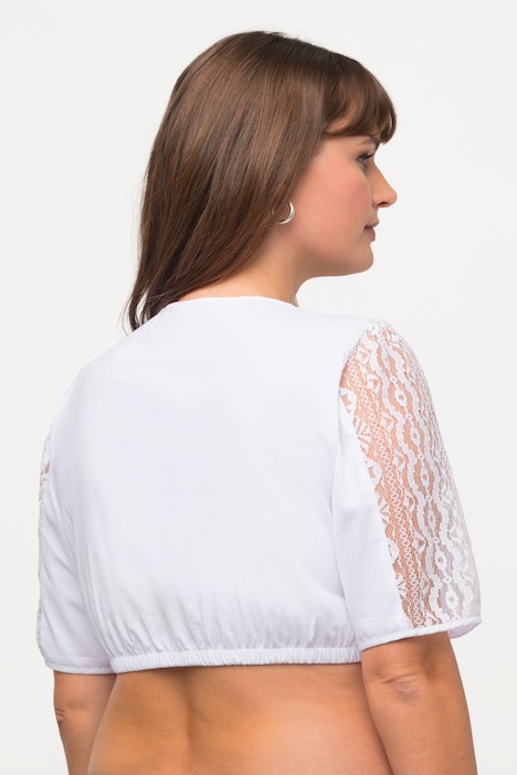 Dirndlbluse, Spitzendetail, Rundhals, Halbarm