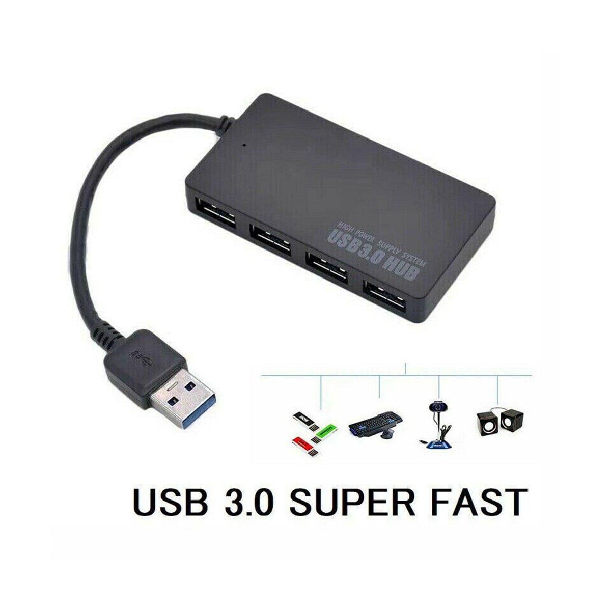 USB 3.0-hub med 4 porter Svart