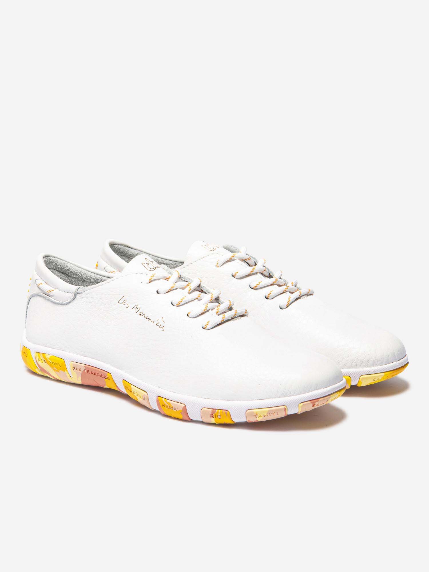 Tennis Femme Confort Cuir Blanc Semelle Orange
