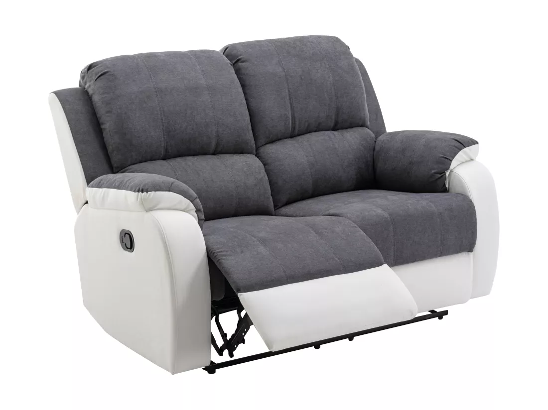 Canapés 3 places et 2 places relax en microfibre et simili gris et blanc BRODY