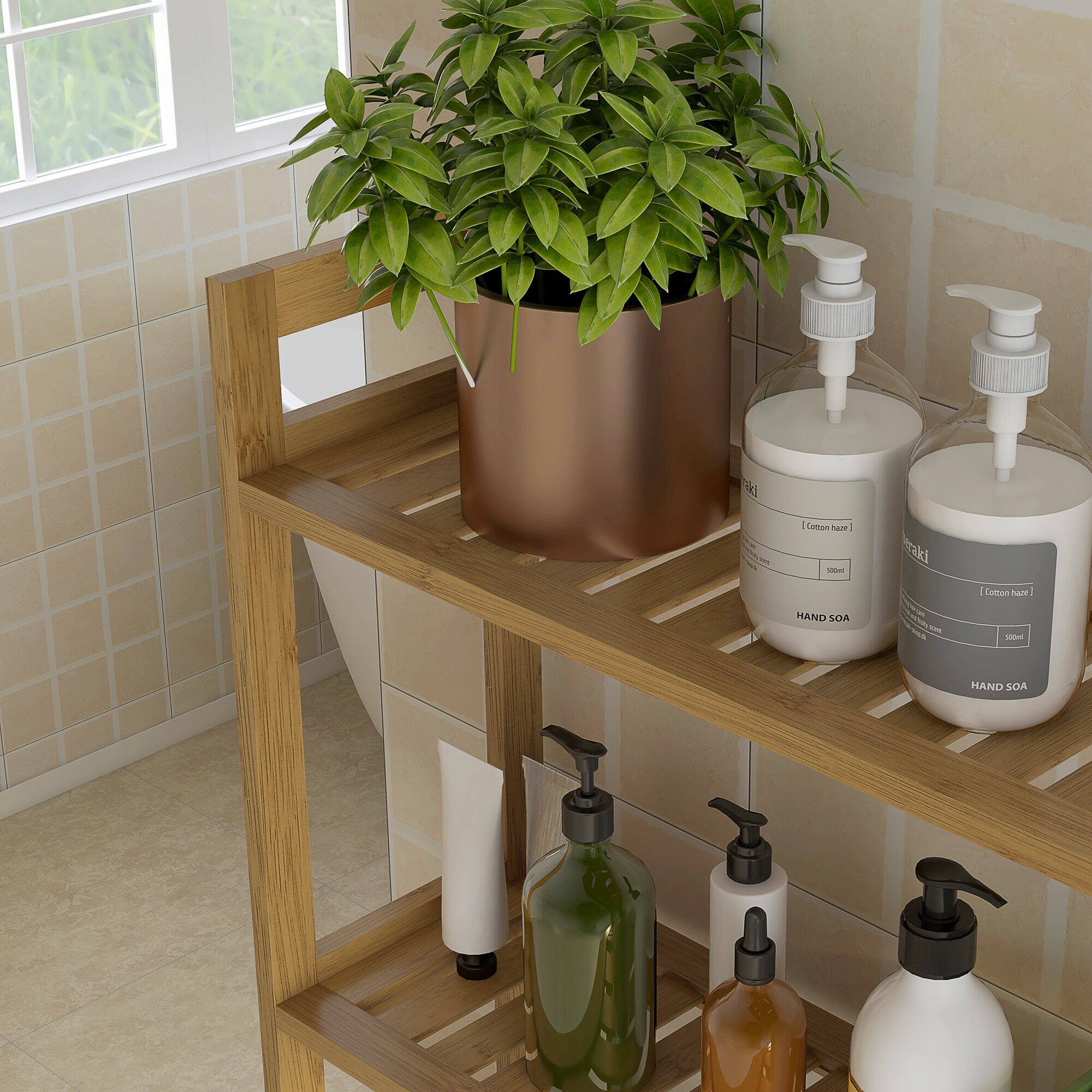 kleankin Badregal mit 3 Ebenen natur 68L x 20B x 165H cm